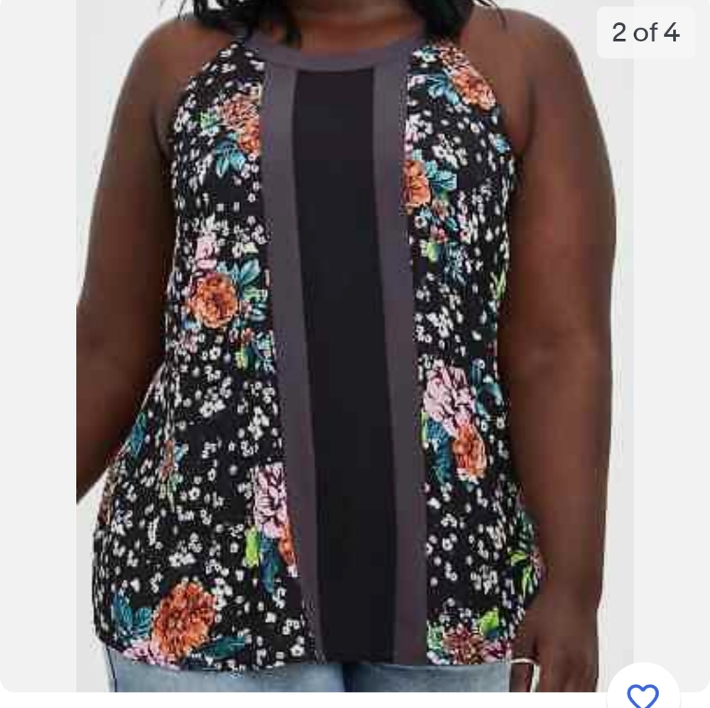 Torrid Georgette Halter Top Black Floral Sz 4